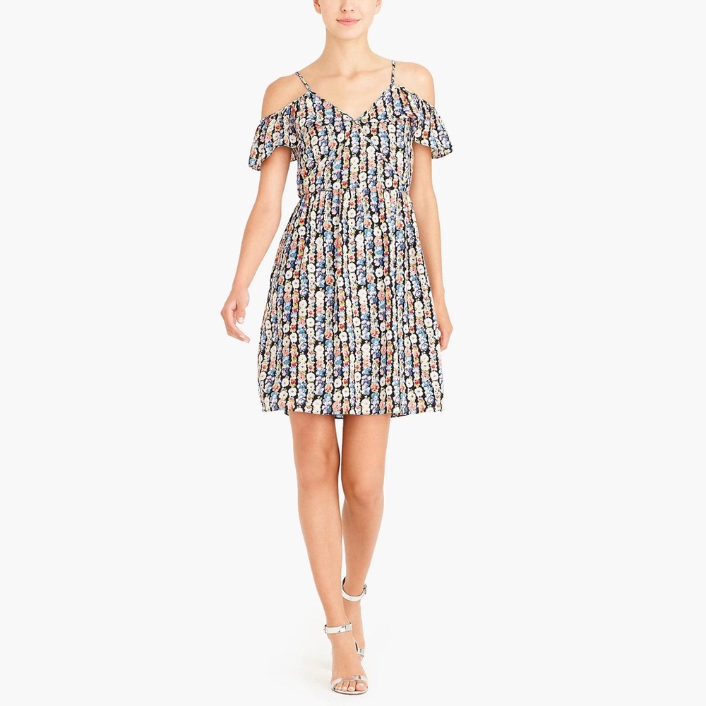 J Crew cold shoulder ruffle dress